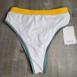 Floralkini White and Yellow Sporty High Cut Waisted Bikini Bottom Small